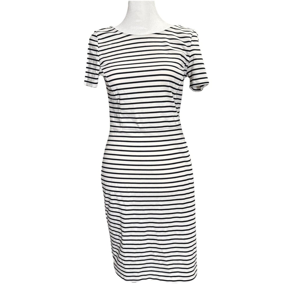 Banana Republic Black/White Stripe Scoop Back Sheath Dress 4P Coastal Minimalist